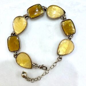 Vintage Yellow Mother-of-Pearl Link Bracelet in Silver-Tone Setting